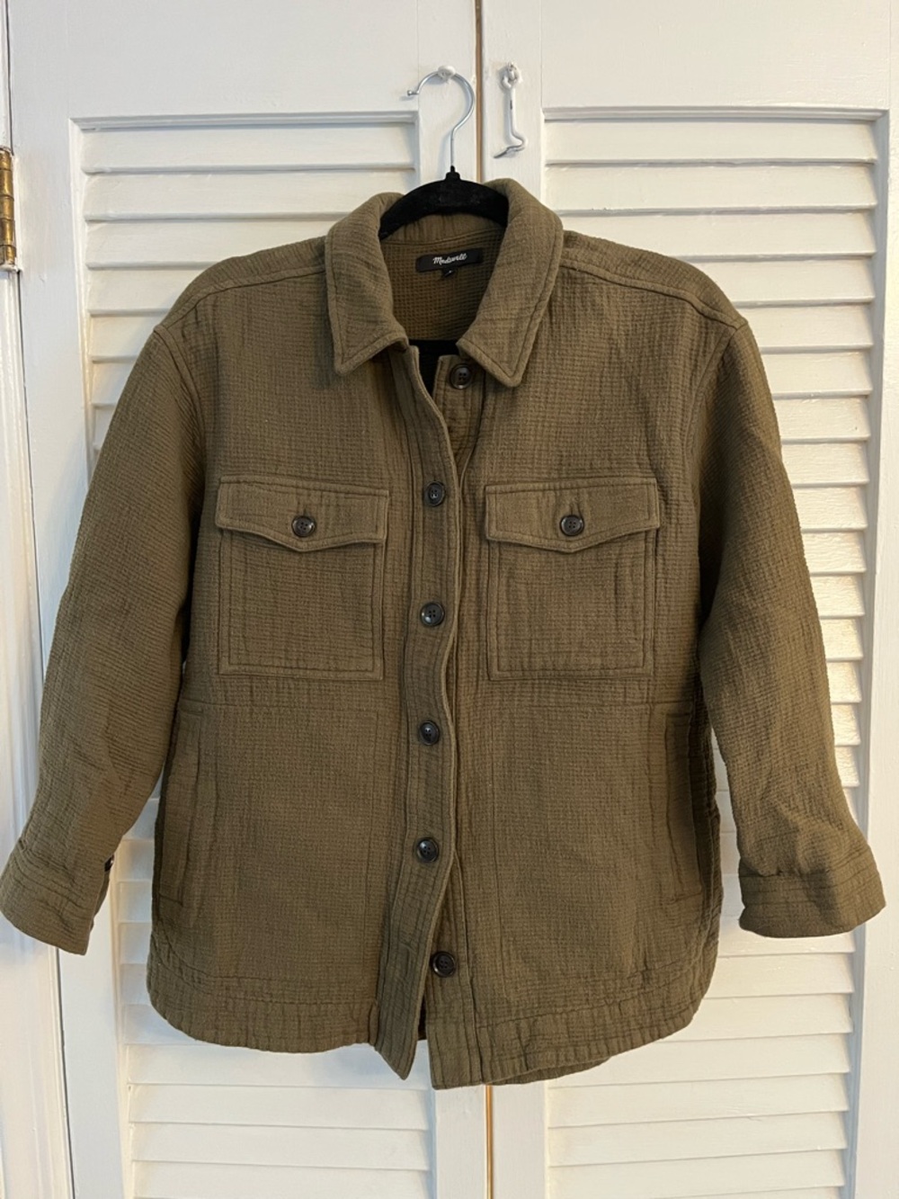 Waffle Knit Olive Green Shirt Jacket